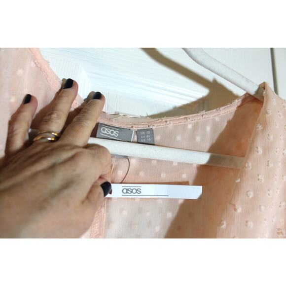 ASOS Pink Clip Dot Tie Front Chiffon Blouse sz 14 US NWT - Picture 3 of 3